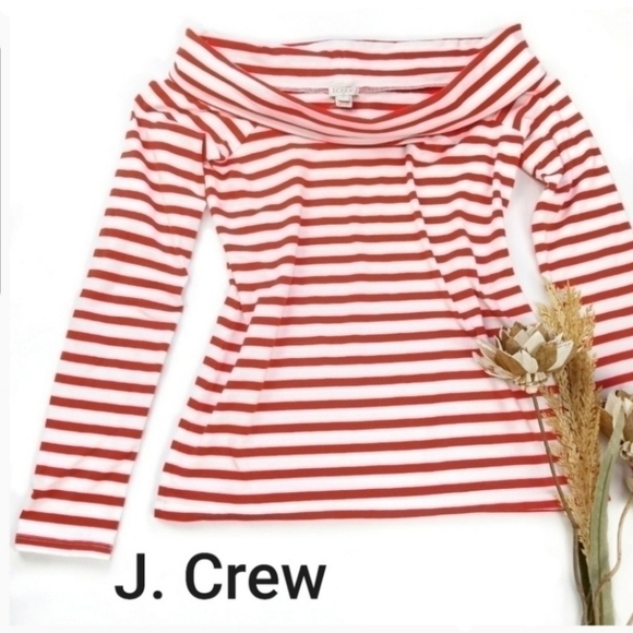 J Crew Red Stripe Cowl Off Shoulder Top S - Picture 1 of 8